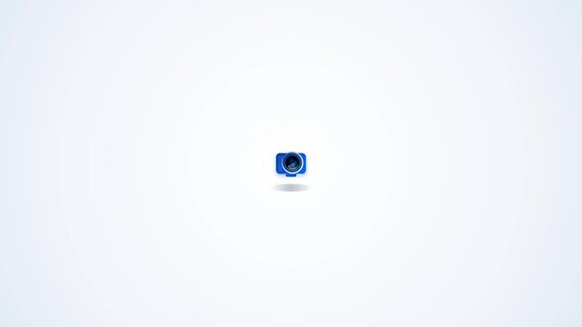 Minimalist Blue Camera Lens Icon Centered on White Background for Digital Photography and Video Recording Concept