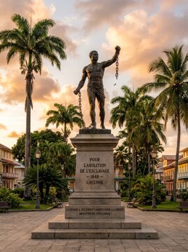 Monument to the Slaves in Paramaribo Suriname at Sunset.