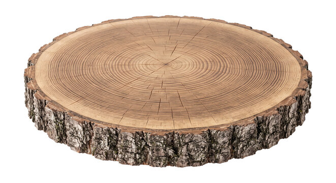 round wood slice. cross section of tree stump isolated on transparent background