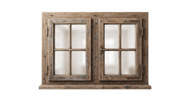Rustic vintage wooden window old window  wooden shutters isolated on transparent background