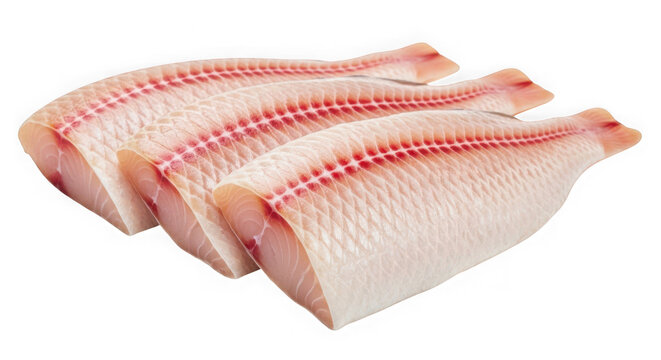 Fresh raw red snapper fish fillets arranged on a clean surface isolated on transparent background