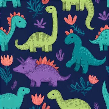 Seamless vector pattern with sketch of dinosaurs and abstract floral. Decoration print for wrapping, wallpaper, fabric. Seamless vector texture.