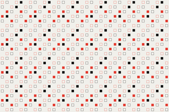 Minimalist grid pattern with square shapes in red and black colors for seamless digital or textile wallpaper.