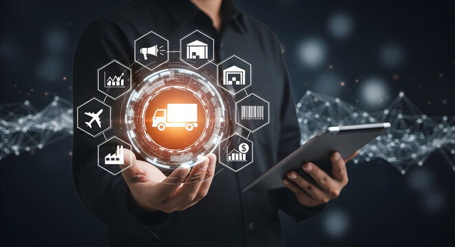Digital Logistics Management Interface with Smart Supply Chain Technology and Global Freight Tracking Solutions for Efficient Business Operations