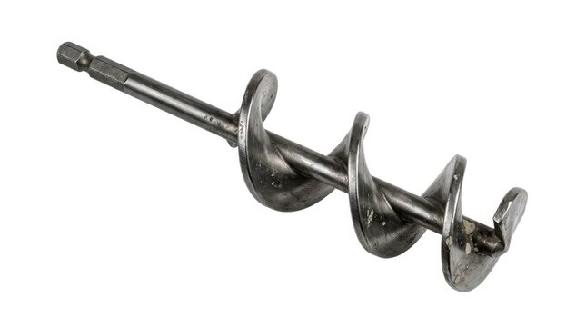 Steel Auger Drill Bit Attachment Isolated on White Background
