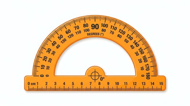 Orange Plastic Protractor Ruler Vector Illustration Isolated