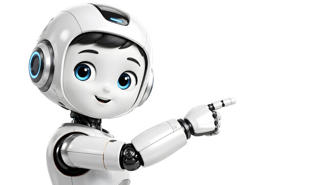 White male cyborg pointing his finger 3D rendering.