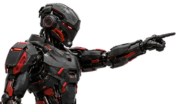 Black male cyborg pointing his finger 3D rendering. isolated on white background