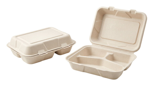 Sustainable food takeaway box isolated on transparent background 