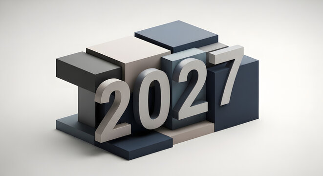Three-dimensional 2027 year typography on stacked blocks