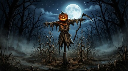 Fototapeta premium halloween night scene with witch