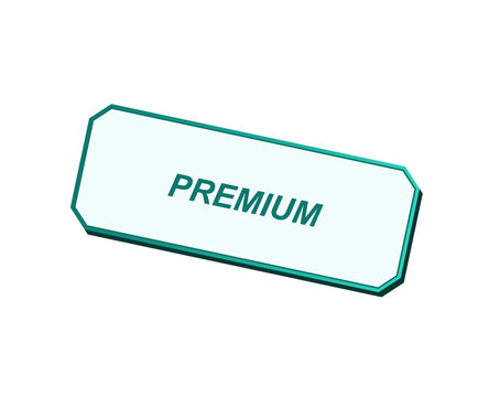 Glowing neon premium label button isolated on a black background