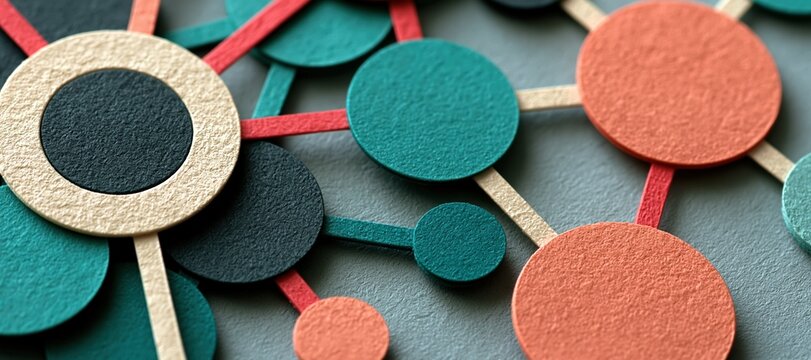 Layered paper cut social network with overlapping circular communities and connecting paths