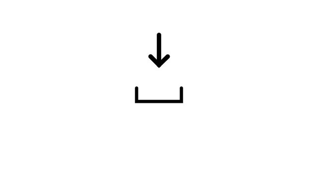 Abstract white glowing down arrow icon animation.Animated arrow pointing down on white background.Downloading process looped icon direction arrow symbol.Download icon animation.