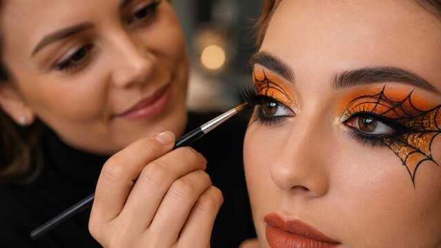 Close Up of Halloween Spiderweb Eye Makeup Application