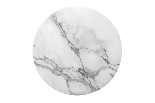 Round white marble disc with dark gray natural veining