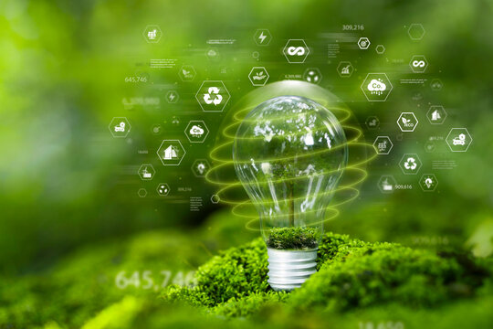 Sustainable Environment concept. ESG, green energy. Carbon emission low neutral, net zero, renewable energy, Green business,EV energy, Climate neutral long term strategy on a green background.