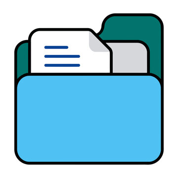 Blue File Folder with Documents Vector Illustration