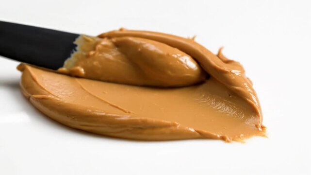 Spreading Peanut Butter with a Knife on a White Surface in a Close-Up Shot