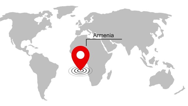 Armenia location pin on map animation: global travel, logistics, and geopolitical business concept geography
