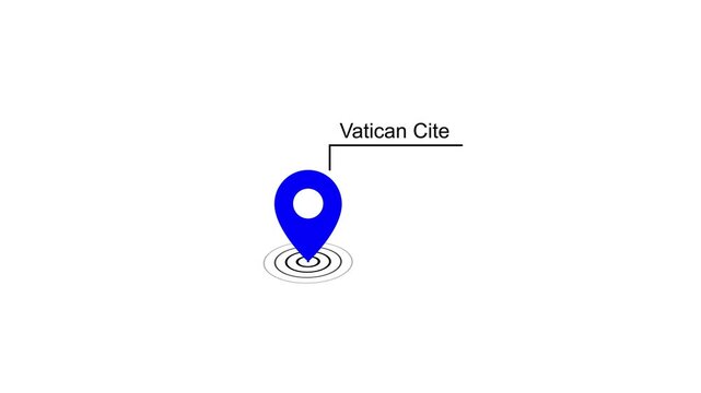 Vatican city map location pin animation: travel destination marker with text label for tourism and navigation projects