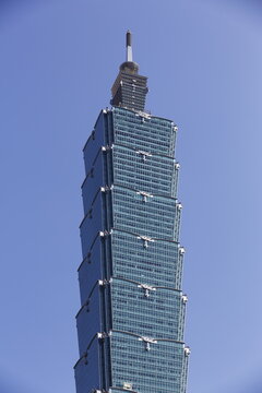 Taipei 101 Rises Into a Clear Blue Sky.