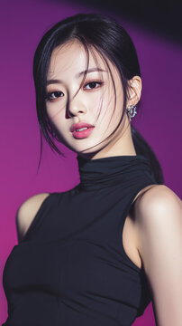20代の美しい韓国人女性のポートレート。色白の陶器のような肌