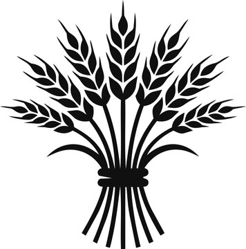 A bold wheat sheaf emblem featuring bundled grain stalks and leaves, suitable for agriculture, farming, bakery, harvest, food packaging, and rustic branding projects