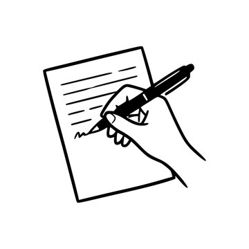 Hand holding pen writing on a document sheet.