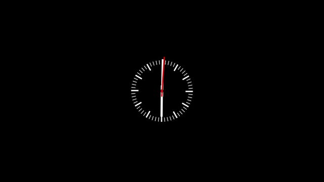 Minimalist analog wall clock ticking isolated on black background, time watch