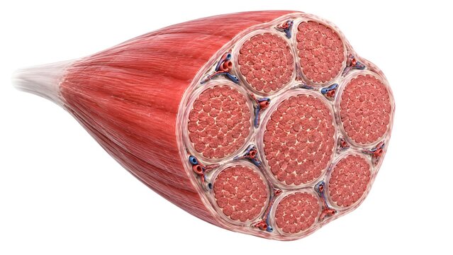Skeletal Muscle Fascicle Cross Section with Muscle Fibers and Connective Tissue