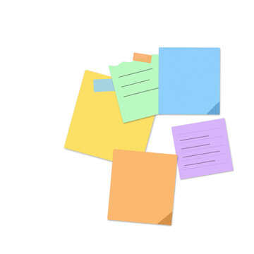 Colorful sticky notes arranged in a messy pile for reminders and office tasks on a desk surface