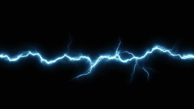 A bright blue lightning bolt strikes across a dark black background.