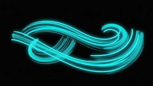 Glowing turquoise abstract curves resembling infinity ribbon on dark background, symbolizing fluid motion, boundless energy, and futuristic design.