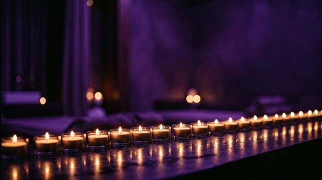 A long row of glowing candles illuminating a dark space during the beautiful indian festival of diwali celebration