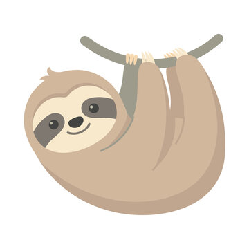 Cartoon sloth hanging from a branch