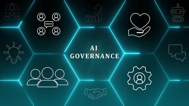 AI Artificial Intelligence governance concept. AI Policy for ensuring responsible, ethical use of artificial intelligence (AI) technologies. Transparency, accountability, bias, privacy of AI system.4k