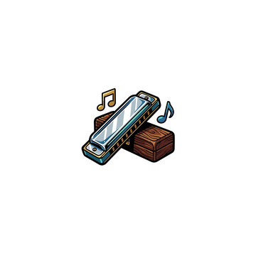 A Vibrant And Colorful Cartoon Depiction Of A Harmonica With Floating Musical Notes Suitable For Print On Apparel Vector Illustration