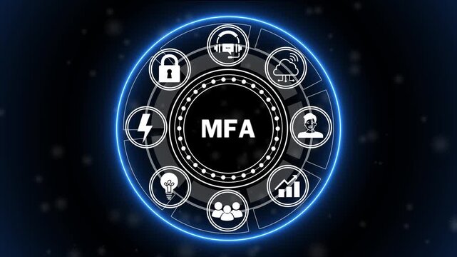 Futuristic MFA Cybersecurity Interface Animation with Multi Factor Authentication, Identity Verification and Digital Security HUD