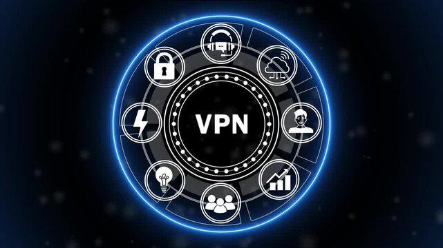 Futuristic VPN Cybersecurity Interface Animation with Secure Network Connection, Data Encryption and Online Privacy HUD