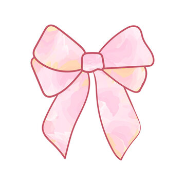 Cute decorative pink ribbon bow with a soft watercolor texture isolated on a white background