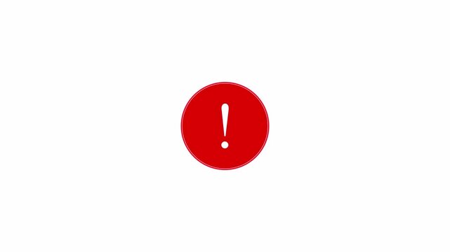Warning message concept represented by exclamation mark animation on Transparent Background .Red Warning Alert Icon Animation for Important Message or Warning in 4K with Alpha Channel