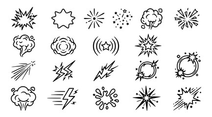 Trendy explosion and burst icons with comic blast firework spark editable black outline vector set © Mst Rokea