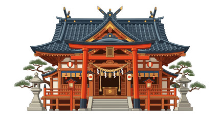 Fototapeta premium Illustration of a Traditional Japanese Shinto Shrine