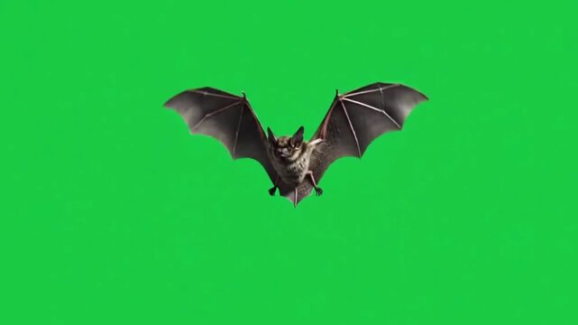 Animation cute flying black bat on green screen background.	
