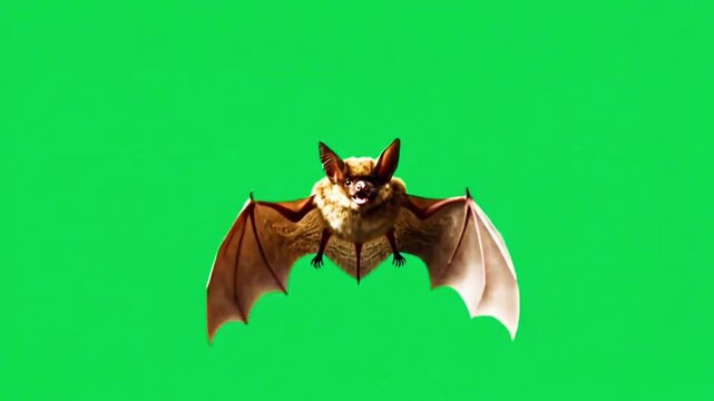 Animation cute flying black bat on green screen background.	
