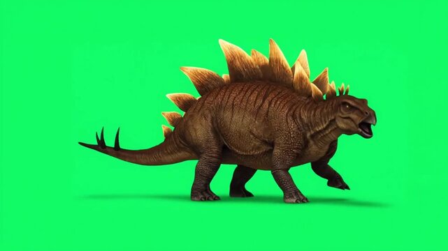 Realistic Stegosaurus dinosaur on green screen background.