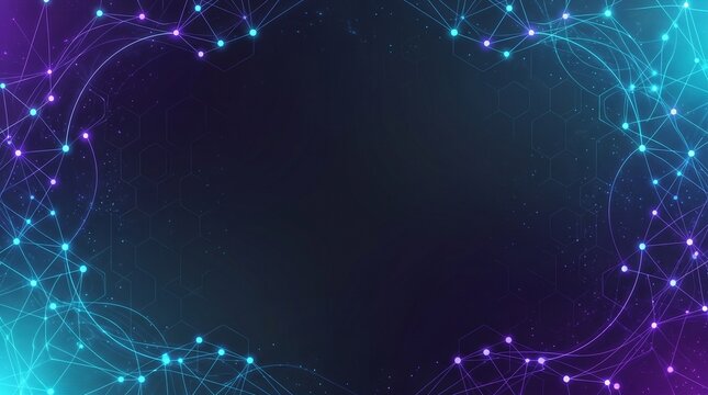 Abstract Quantum Computing Information Network Background Template with Glowing Digital Lines and Copy Space