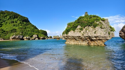 Beach and rocky islands beautiful coastline scenery on Okinawa in Japan © pettys