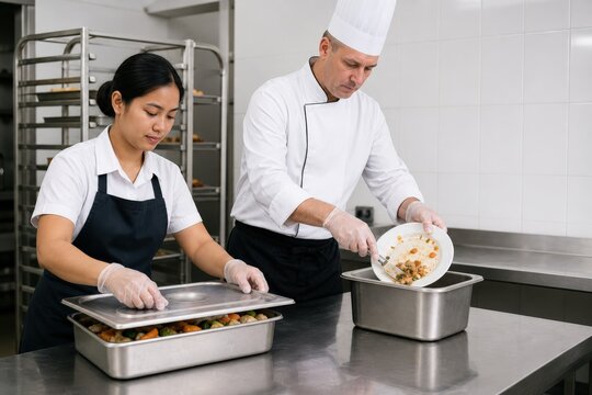 Restaurant Food Waste Audit Workers Keeping Streams Safely Separate